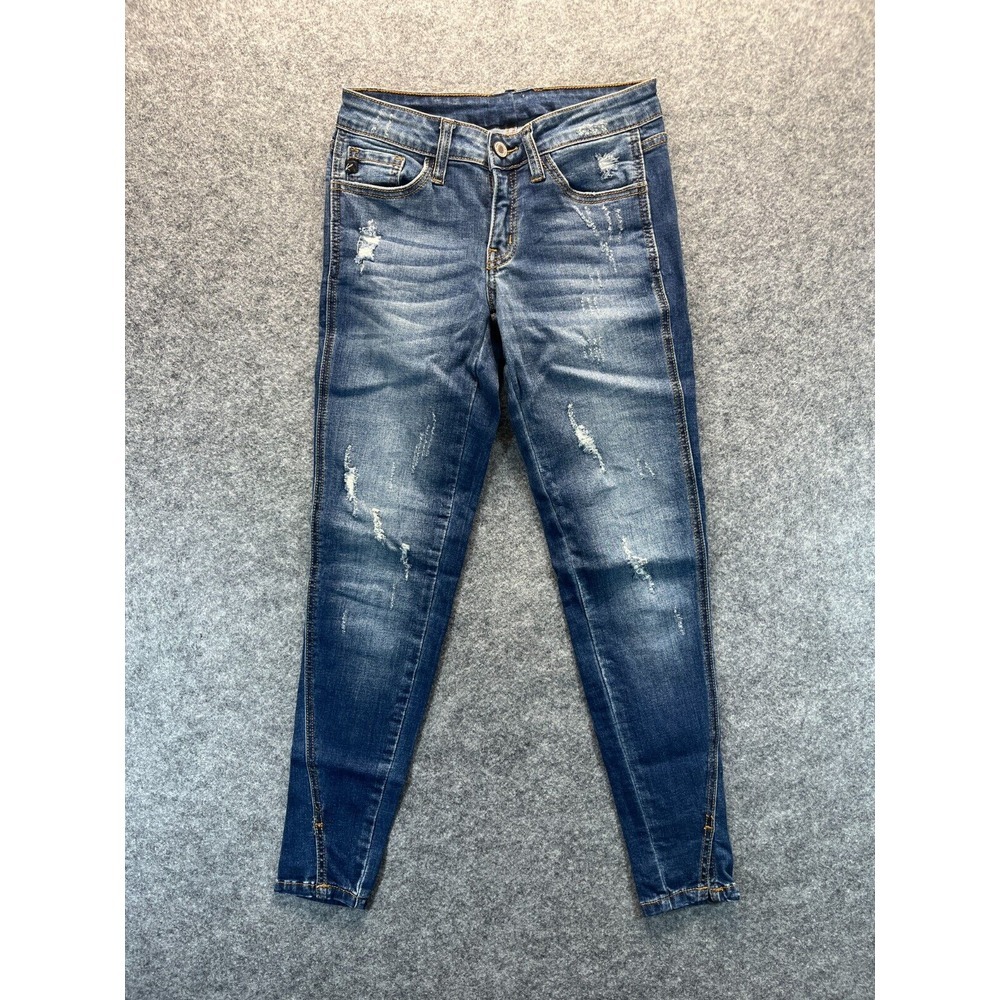 Kancan Women's Jeans Size 25 Skinny Dark Blue Distressed Stretch Denim‎